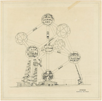 Expo 58 | Atomium, interior of spheres and connecting escalators, 
André & Jean Polak  (Civa Collections, Brussels)