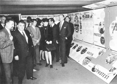 Günther Feuerstein mit LH Eduard Wallnöfer bei der Eröffnung der Ausstellung "Hochschulen - Planen - Bauen" im Bauzentrum Innsbruck, 1969