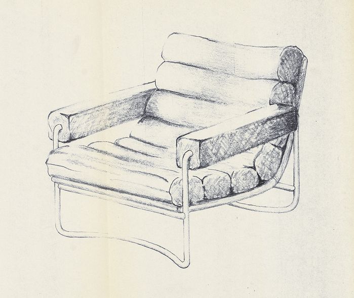 Reinhold Adolf, Entwurf für einen Sessel mit Stahlrohrarmteilen, o. J.