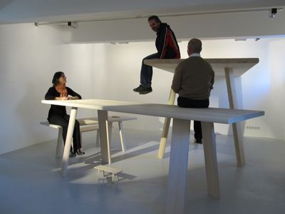 Playing with scales during the exhi­bition „eins zu zwei - zwei zu eins“  by EOOS and the next ENTERprise –­ ­architects, 2012