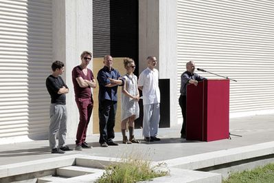 Österreichischer Beitrag auf der 13. internationalen Architekturausstellung „La Biennale di Venezia“ – Eröffnung des österreichischen Pavillons auf der Architektur Biennale 2012 mit Simon Oberhammer, Martin Perktold, Rens Veltman, Christina Jauernik, Architekt Wolfgang Tschapeller und Kommissär Arno Ritter (© Günter R. Wett)