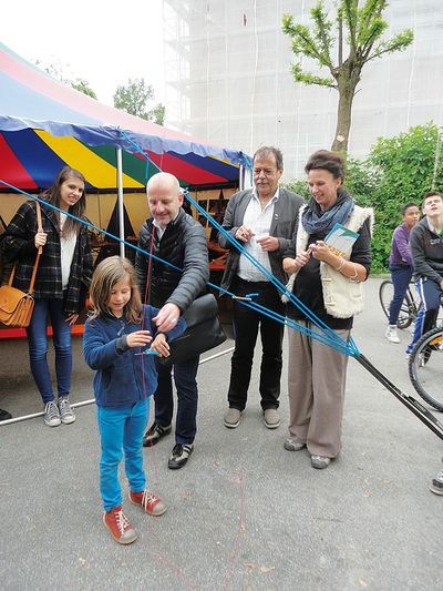 Symbolische Grundsteinlegung bei den Architekturtage 2014 mit Arno Ritter, Stadtrat Gerhard Fritz und Monika Abendstein